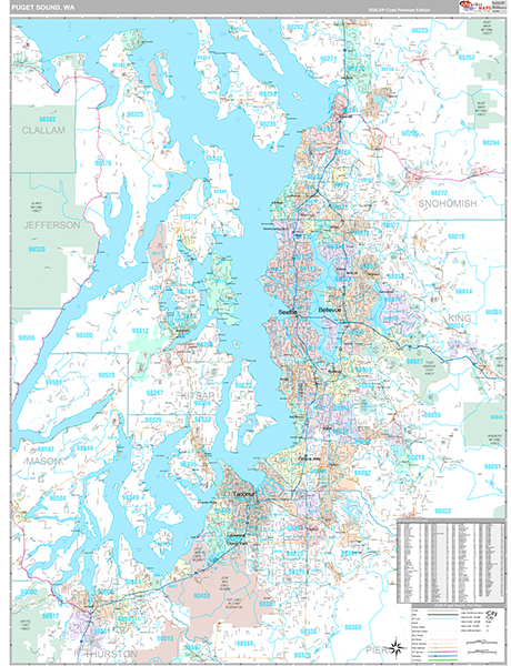 Puget Sound, WA Metro Area Wall Map